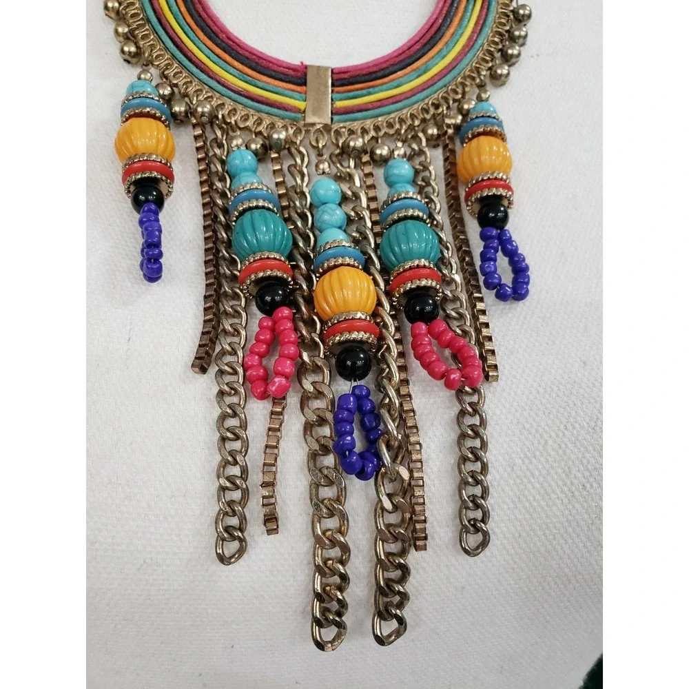 TRIBAL FASHION NECKLACE BIB STATEMENT RAINBOW CRESCENT MOON HIPPIE NECKLACE BOHO